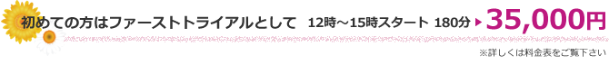 初めての方はファーストトライアルとして 12時~15時スタート 180分 35,000円!